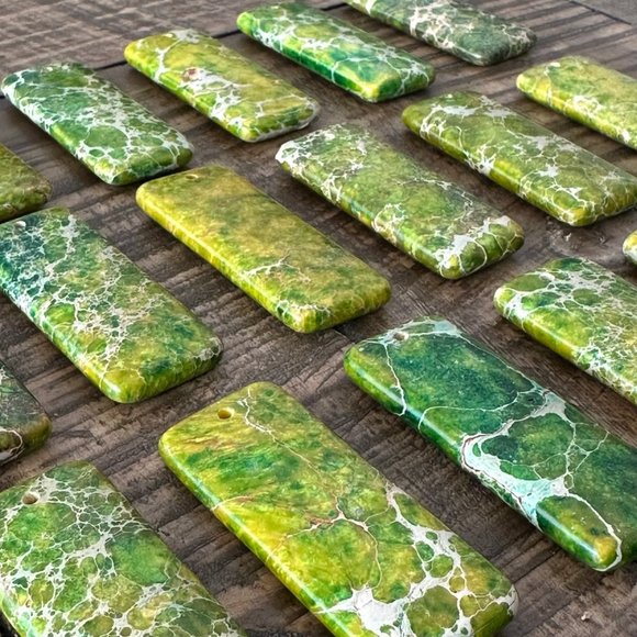 Large Rectangle Green Imperial Jasper/Sea Sediment Pendant for Jewelry Making - - Picture 1 of 7